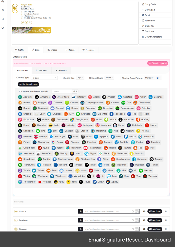 Email Signature Rescue Dashboard Social Media Icons